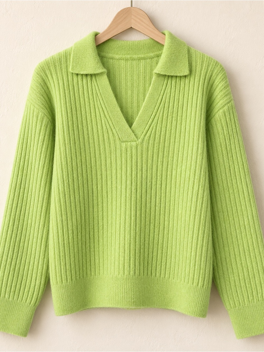 Zara Lime Green Ribbed Collared Sweater NWT L